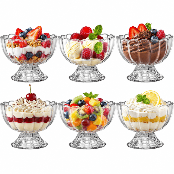 Xuet 6 pack Clear Glass Dessert Bowls, 4 oz Footed Ice Cream Cups