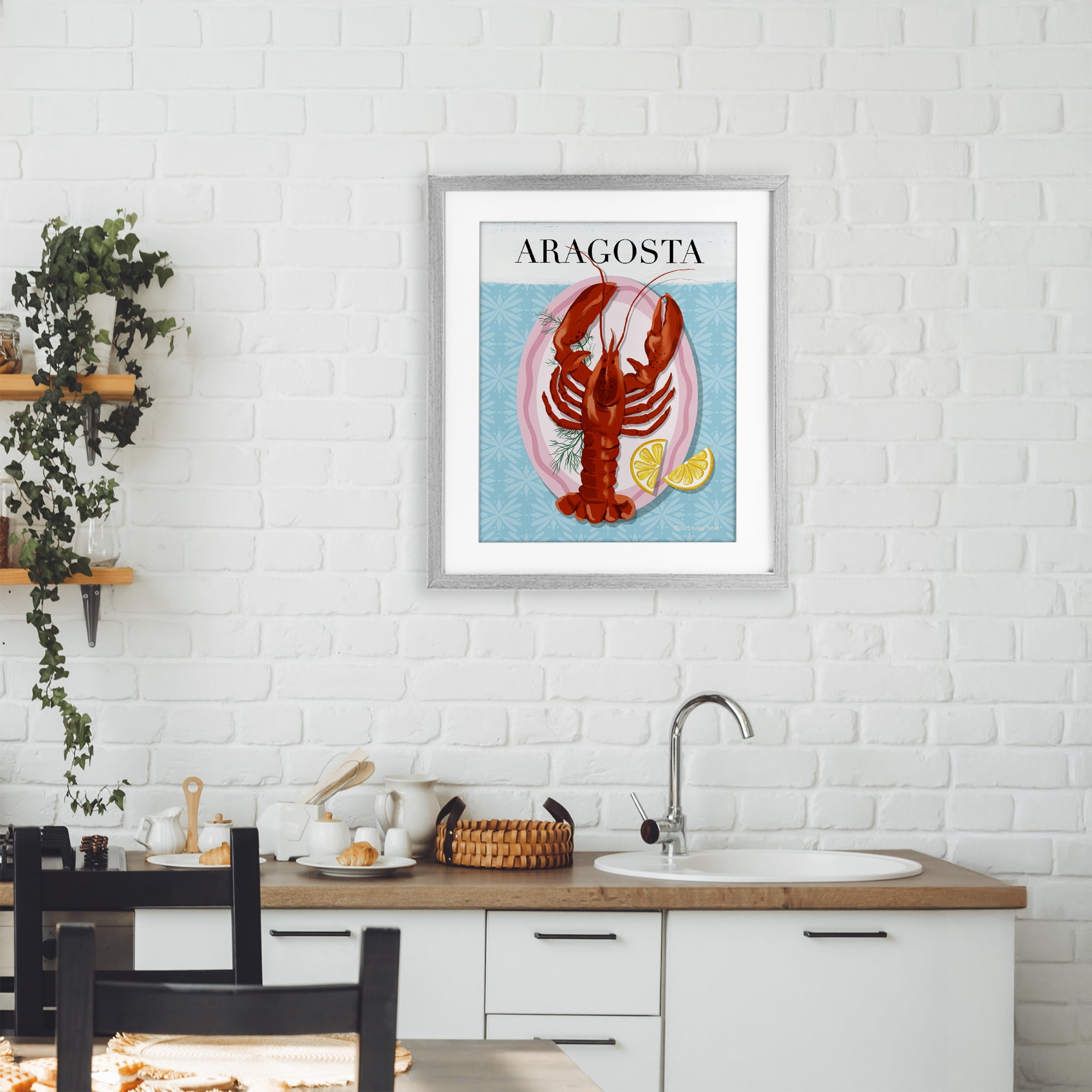 Stupell Industries Aragosta Lobster Dish Gray Framed Print Under Glass, design by Kelley Talent