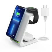 Wireless Charger Stand, GEEKERA 3 in 1 Fast Wireless Charging Station Dock for iPhone 12/12 Pro/12 Pro Max/11/11Pro/11Pro Max, Airpods Pro/2, Apple Watch Series 6/SE/5/4/3/2 (with QC3.0 Adapter)-White