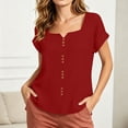 thumbnail image 2 of Women's Summer Tops Casual Solid Plain T-Shirts Ladies Lightweight Square Notch Neck Short Sleeve Shirt Loose Plus Size Lightweight Button Down Tunic Tees for Daily Everyday Wear, 2 of 9