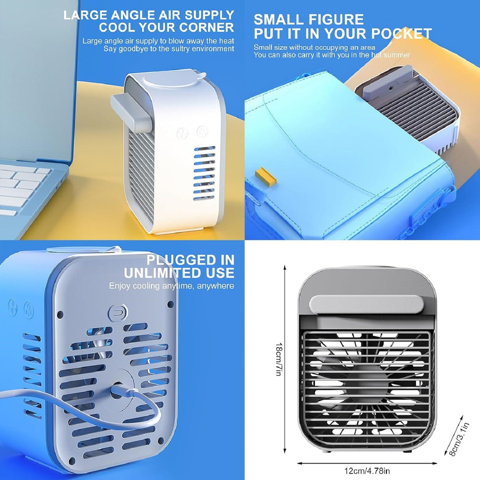 Clearance! Shishian Aire Acondicionado Portatil Portable Air Conditioners New 2.0 Portable Ac Rechargeable Fan Air Conditioner Super Quiet 3 Speed Mini Portable Air Conditioner For Room Outdoor Coolin