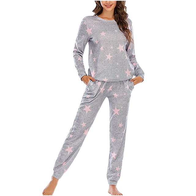 Teissuly Pyjama pour Femmes Haut à Manches Longues Décontracté Pantalon Imprimé Ample Vêtements de Maison Ensemble de Pyjama