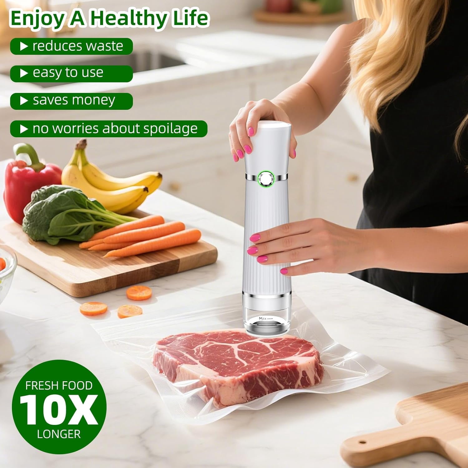 Vacuum Sealer for Food, Handheld Saver Compact Vacuum Sealer Machine with 30 Reusable Bags for 10X Preservation & Fresh