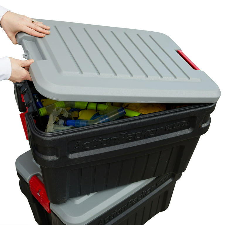 Action Packer Storage Container, Grey & Black, 24-Gallons
