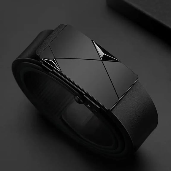 Leather Belts for Men Automatic Buckle Leather Geometric Spliced Metal Buckle Matte Strap Business Daily Versatile Waist Accessory Black 130cm