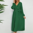 thumbnail image 2 of IROINNID Maxi Dress for Women Fall and Winter New Slim Temperament Dress V-neck Bubble Sleeve Pleated Skirt ,Green, 2 of 5