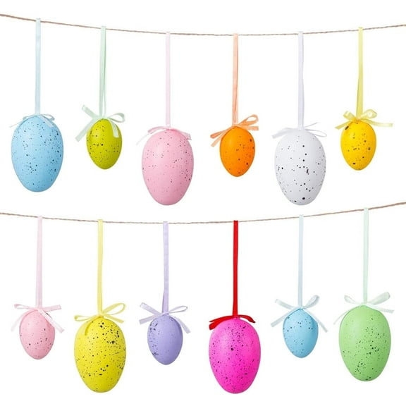 Naler 24Pcs Easter Eggs,Easter Hanging  Plastic Painted Spot Ornaments for Tree Easter Hunt Basket Stuffers Fillers Kids Party Favors