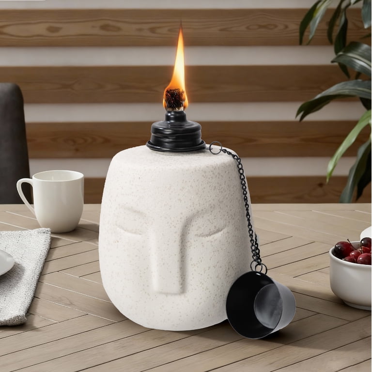 Better Homes & Gardens Ceramic Ecru Face Citronella Tabletop Torch
