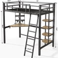 thumbnail image 3 of Soges Loft Bed Twin Size, Bunk Bed with Desk, Shelves and Monitor Stand, Heavy Duty Metal Twin Loft Bed with Charging Station, Safety Guard & Ladder, Space-Saving, No Box Spring Needed, 3 of 8