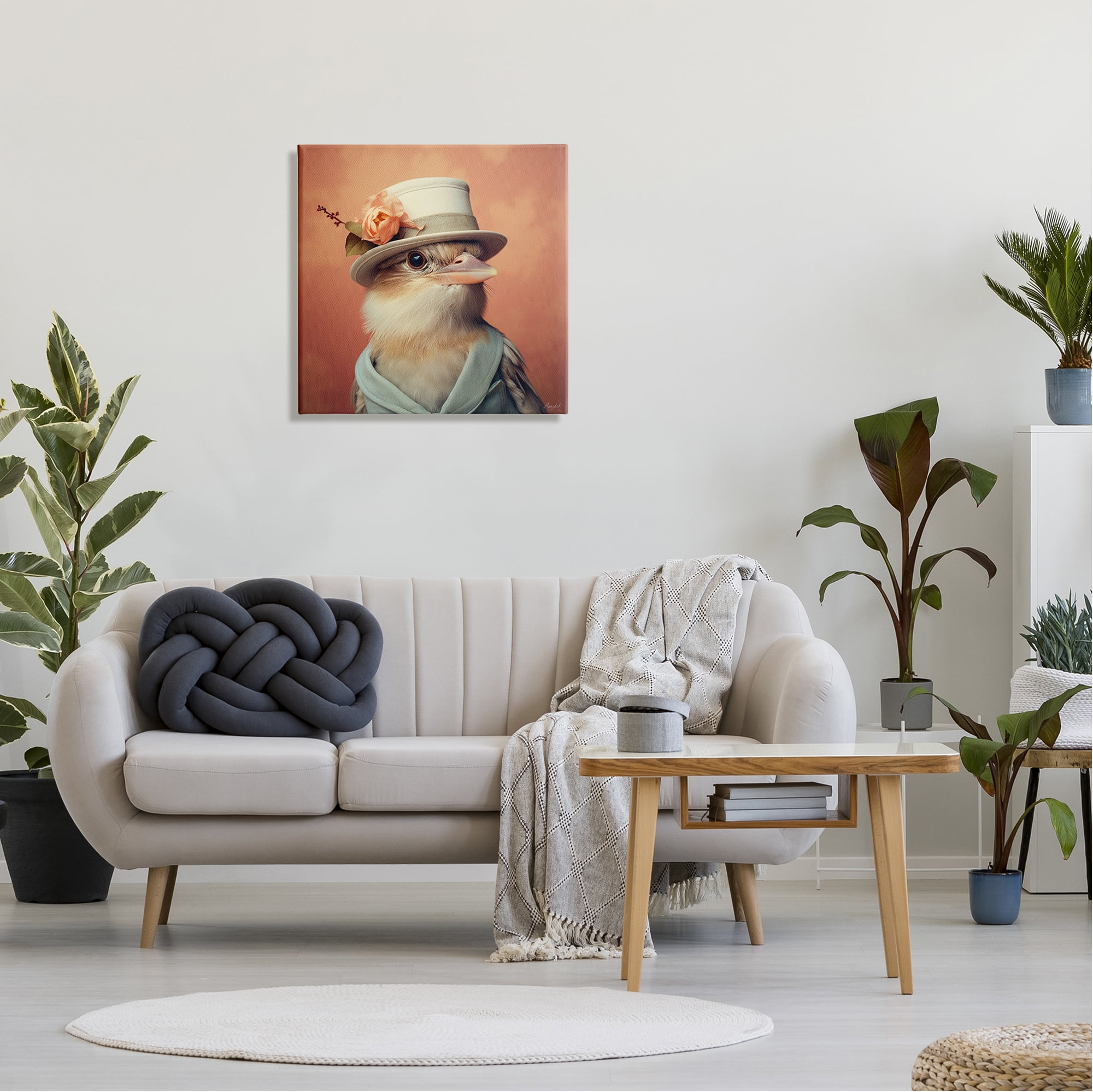 Stupell Industries Bird in Vintage Hat Animals & Insects Painting Gallery Wrapped Canvas Art Print Wall Art, 24 x 24