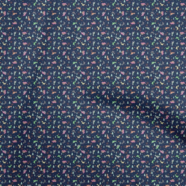 oneOone Polyester Spandex Navy Blue Fabric Colorful Dinosaur Cartoon Sewing Material Print Fabric By The Yard 56 Inch Wide