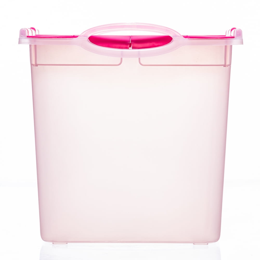 Your Zone Medium Storage Bin with Brick Play Lid, Pink - Set of 6