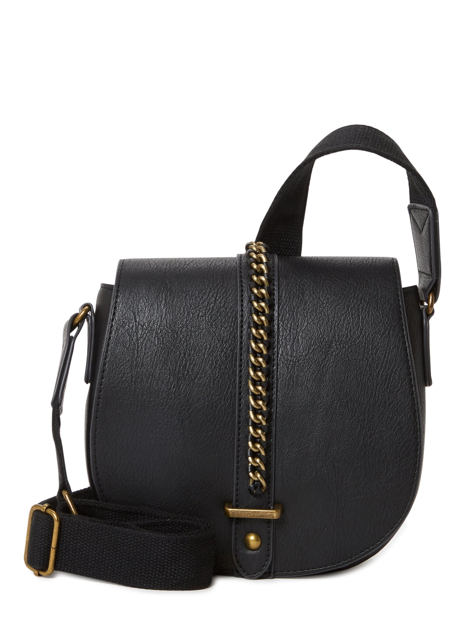 Time and Tru Women's Faux Leather Emery Crossbody Handbag Black