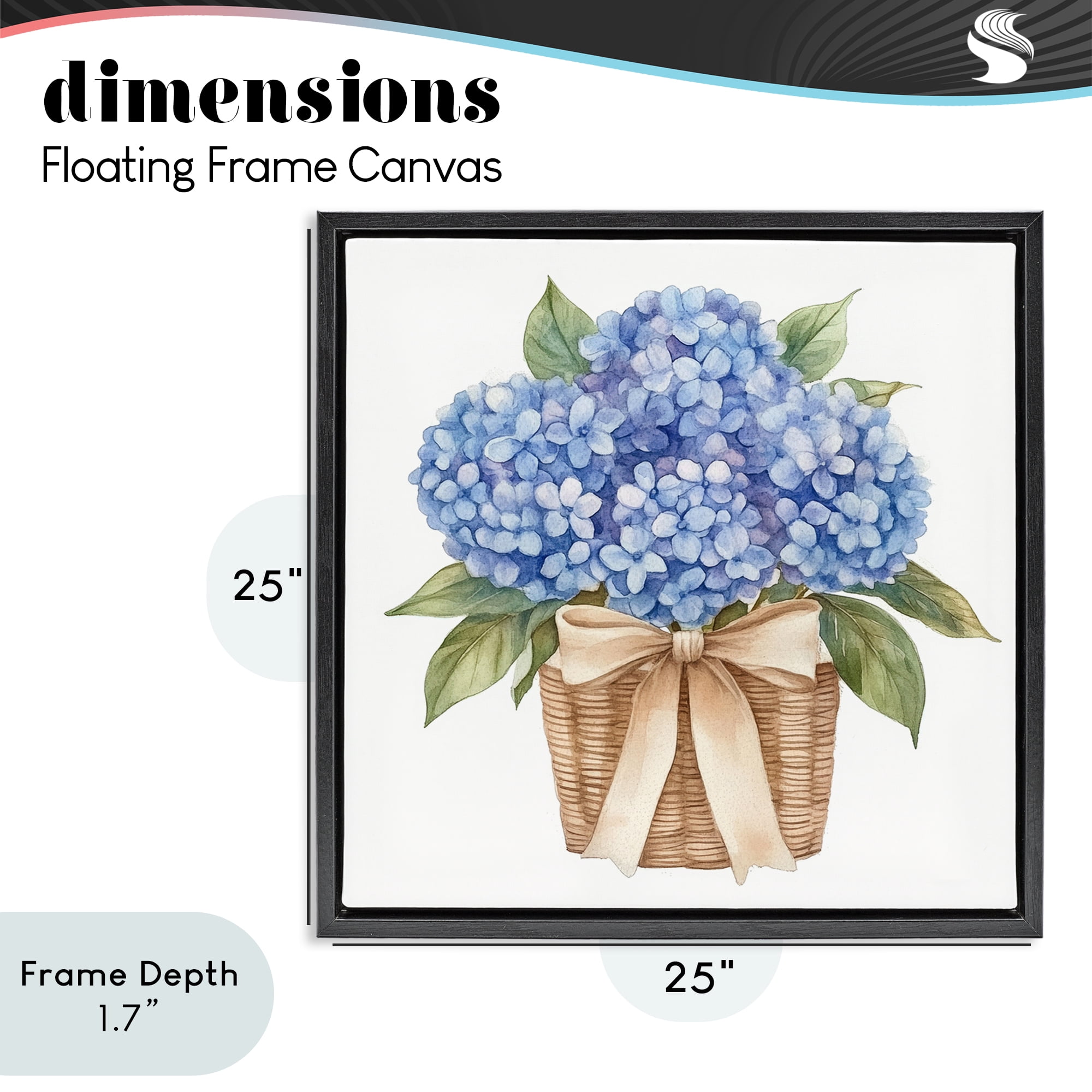 Stupell Industries Blue Hydrangea Picnic Basket Black Framed Floater Canvas Wall Art, design by Petal Prints Design