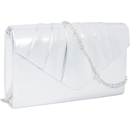 LinYooLi Glossy Leather Evening Bag Pleated Envelope Clutch Purse Wedding Party Prom Dress Handbag with Detachable Chain