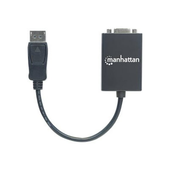 Manhattan DisplayPort to HD-15 (VGA) to VGA HD15 Polybag Latch Converter Cable, 15cm, Mâle à Femelle, Actif, DP Noir, Garantie à Vie, - Adaptateur - DisplayPort (M) (F) - 5.9 in - Moulé, Actif, 1080p support - Noir