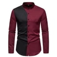 thumbnail image 2 of Camisas Para Hombre Manga Larga Negra Camisa a juego de colores de manga larga con cuello levantado y moda informal para hombre (Red, M), 2 of 7