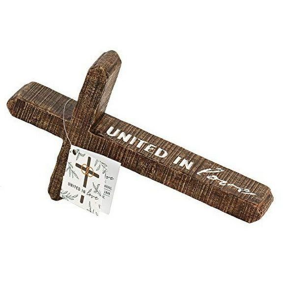 United In Love Brown Leaning Cross 10 x 5.5 Resin Decorative Tabletop Figurine