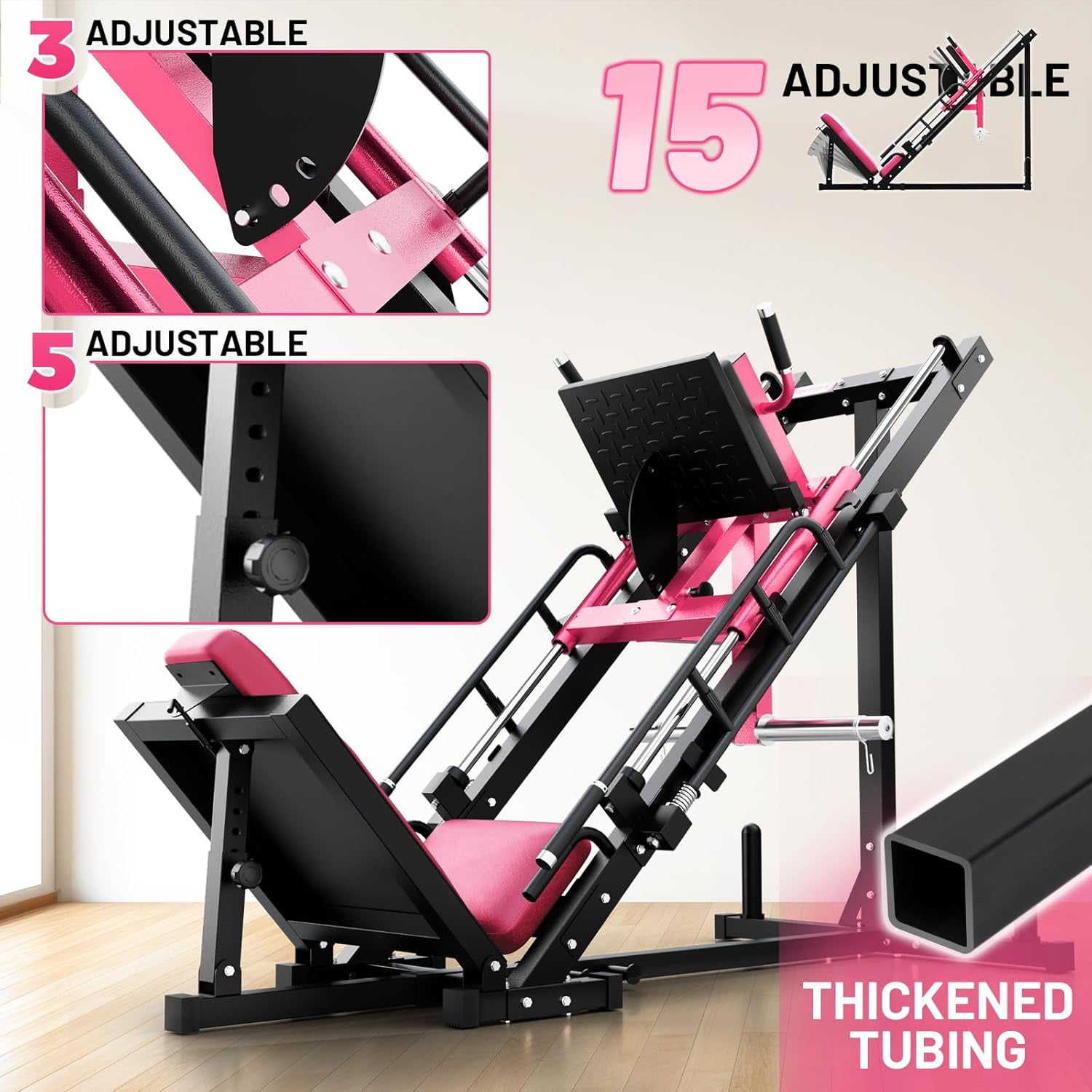 RitFit Leg Press Hack Squat Machine, Professional Adjustable Leg Press Machine for Home Gym with Linear Bearing, Specialty Hack Squat Machine for Full Lower Body Workout with Weight Storage, Pink