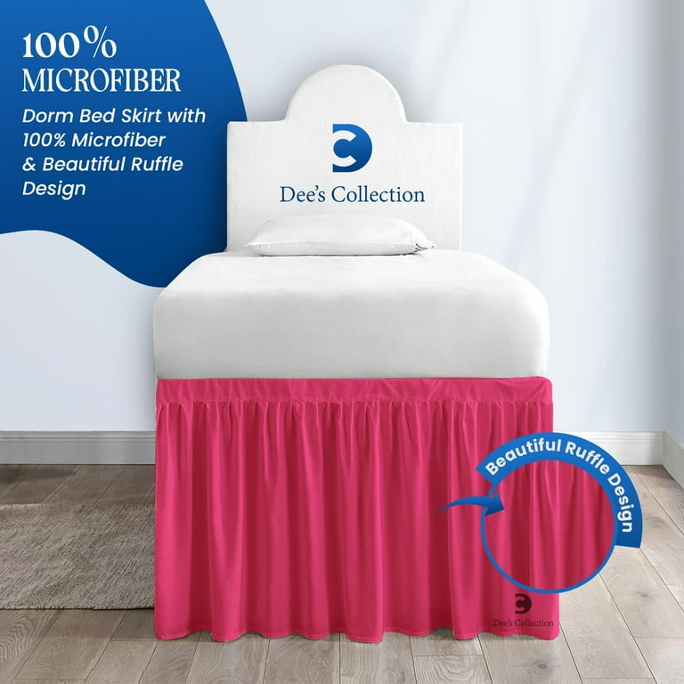 32 Inch Drop Twin XL Dorm Bed Skirt Hot Pink Ruffled Pattern