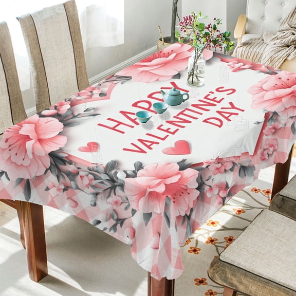 YAZAOO Square Tablecloth Valentine's Day Floral Card Pattern Tableclothes