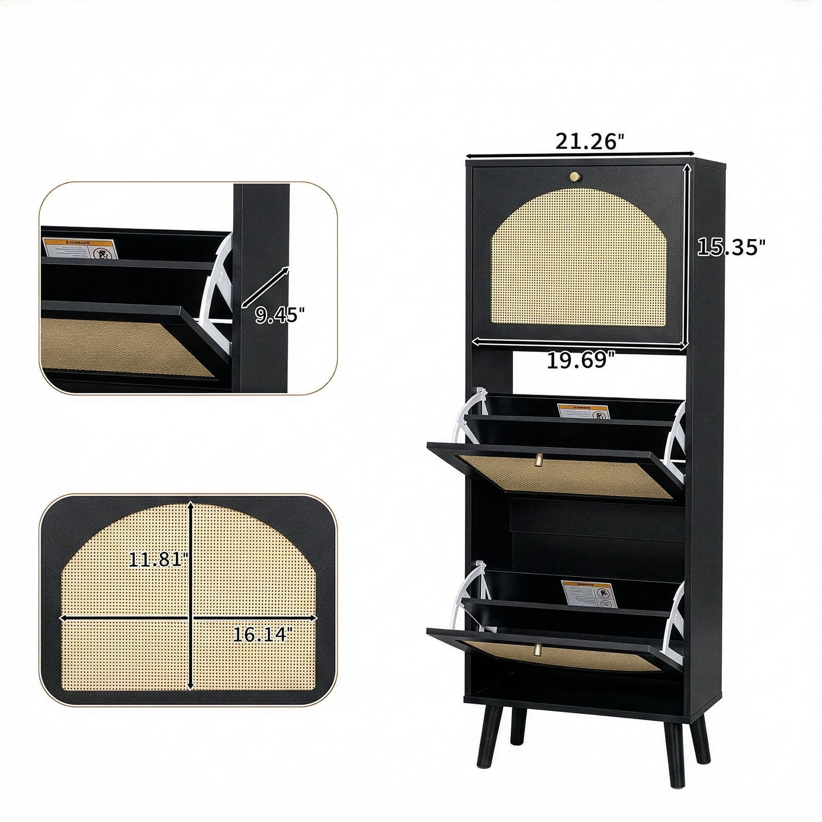 3-Tier Shoe Cabinet, 54*24*135cm, Black