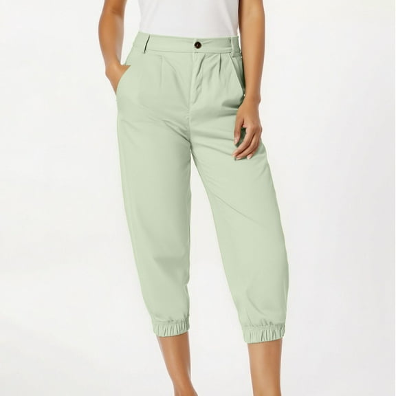 Qulqfy Chinos Womens Pants Casual Petite Green Solid Color High Waisted Lounge Capris Trousers Pants Woman S
