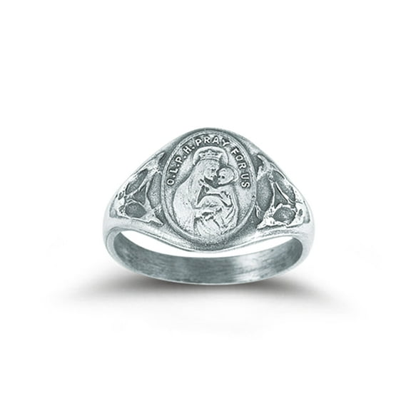 Sterling Silver Our Lady of Mount Carmel Ring with Sacred Heart Inside, Size 7