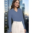 thumbnail image 2 of Womens Shirts Long Sleeve Business Casual Tops Collared V Neck Ribbed Knit Sweater Slim Fit Blouses Fog Blue S, 2 of 3