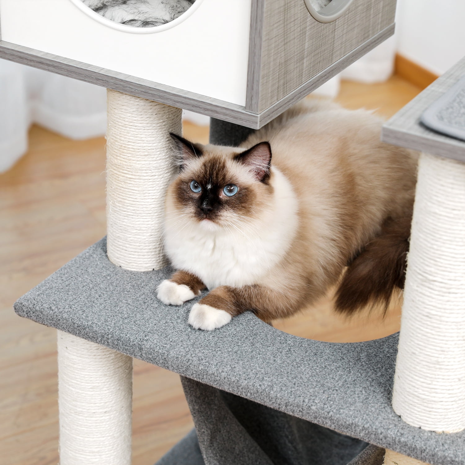 Pefilos 59" Multi-Level Cat Tree for Indoor Cats Modern Cat Activity Tower for Large Cat With Sisal Scratching Posts, Cat Condo for Multiple Cats Hammock And Extra-Large Top Perch, Gray Pefilos 59" Multi-Level Cat Tree for Indoor Cats Modern Cat Activity Tower for Large Cat With Sisal Scratching Posts, Cat Condo for Multiple Cats Hammock And Extra-Large Top Perch, Gray