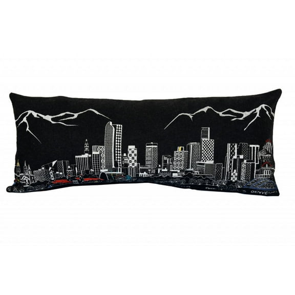35" Black Denver Nighttime Skyline Lumbar Decorative Pillow