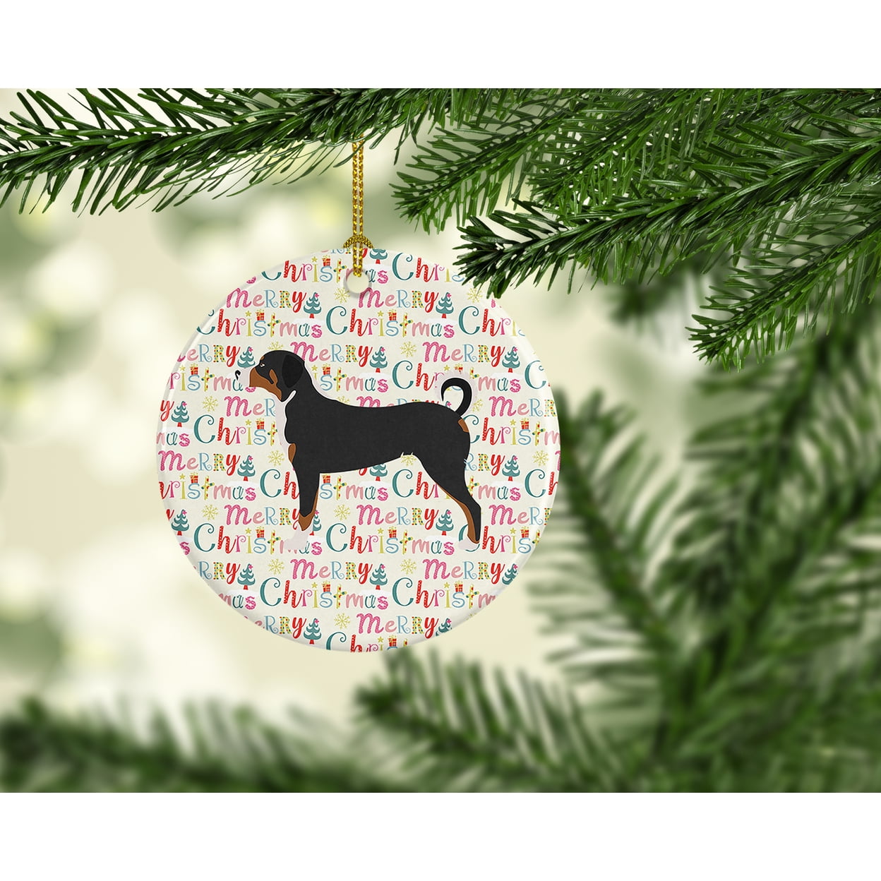 Appenzeller Sennenhund Merry Christmas Ceramic Ornament 2.8 in x 2.8 in