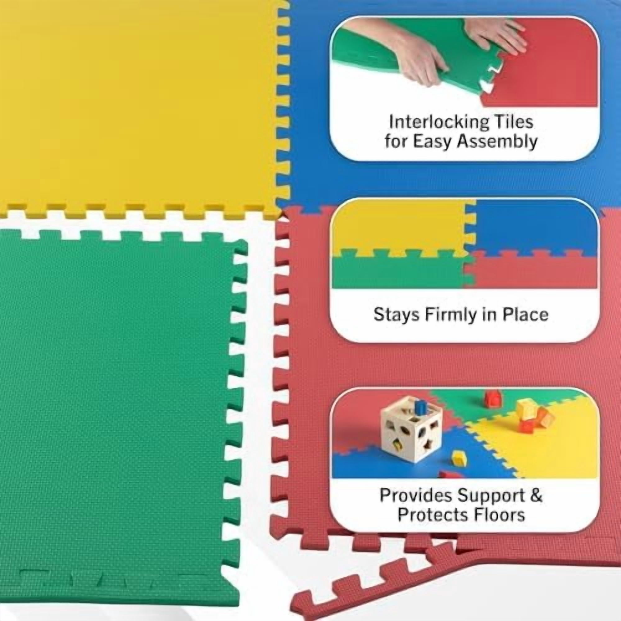 EVA Foam Mat Tiles 8-Pack - 32 SQ FT Interlocking Padding for Playroom or Gym Flooring - Workout Mat or Baby Playmat by  (Multicolor)
