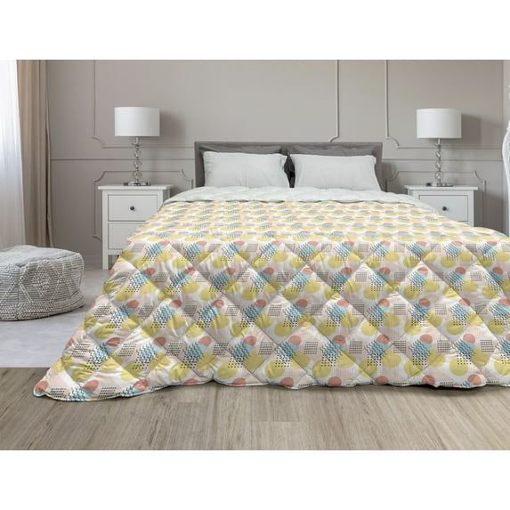 Geometric Down Alternative Comforter, Disc Shaped Circular Gradient Rounds Curve Abstract Big Dots Illustration, Microfiber Quilt for All Season, 5 Sizes, Multicolor, by Ambesonne
