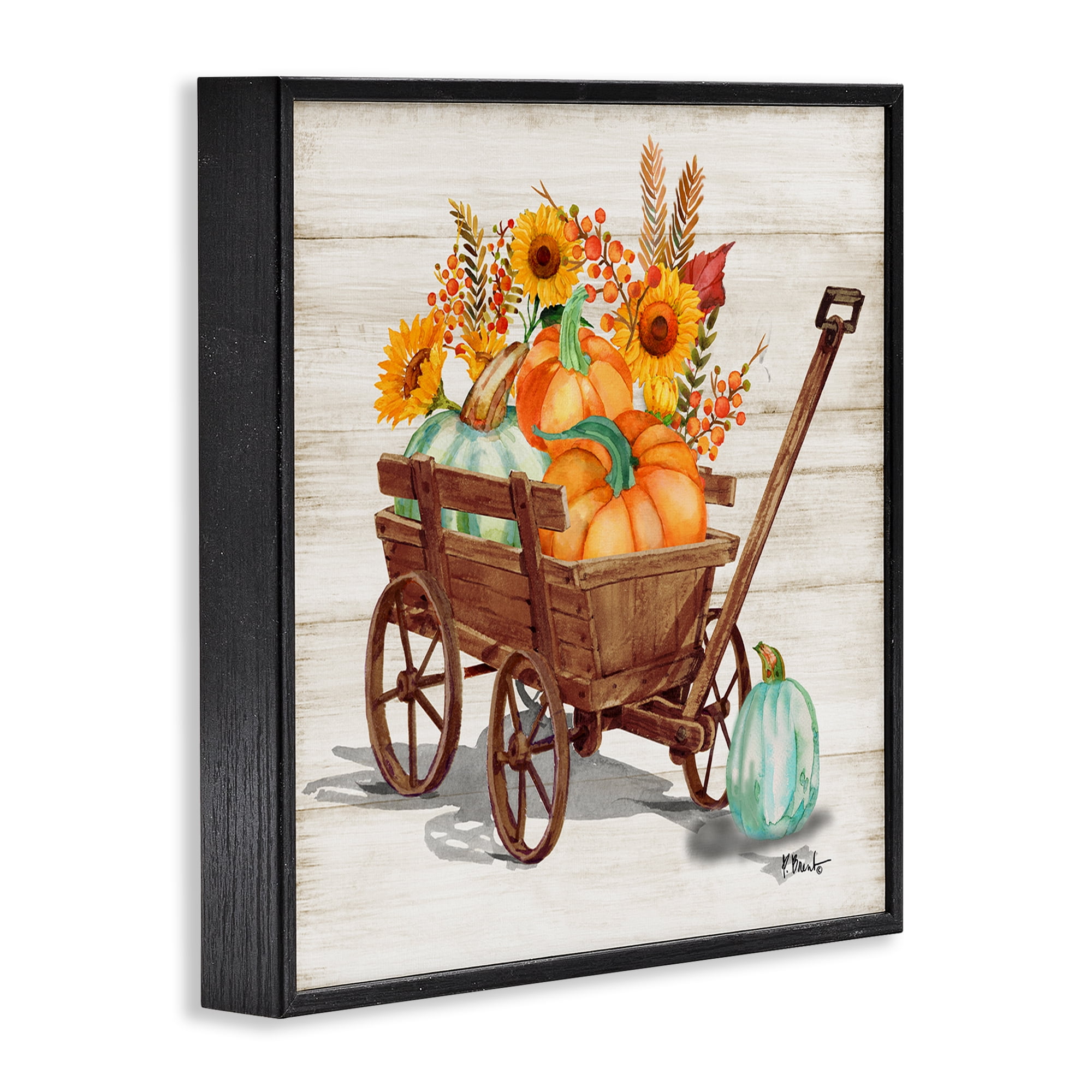 Stupell Industries Farm Harvest Wagon Botanical & Floral Painting Black Framed Art Prints Wall Art, 17 x 17