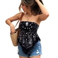 thumbnail image 2 of Women's Sexy Paisley Bandana Tube Top Y2K Boho Graphic Print Strapless Crop Top Cotton Bandeau Going Out Cami,L, 2 of 5