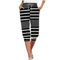 thumbnail image 2 of CLOISE Women's Capri Pants with Pockets Stretch Yoga Pants Elastic High Waisted Golf Pants Petite Summer Casual Fashion Striped Pants Loose Soft Lightweight Cropped Sweatpants Black M, 2 of 6