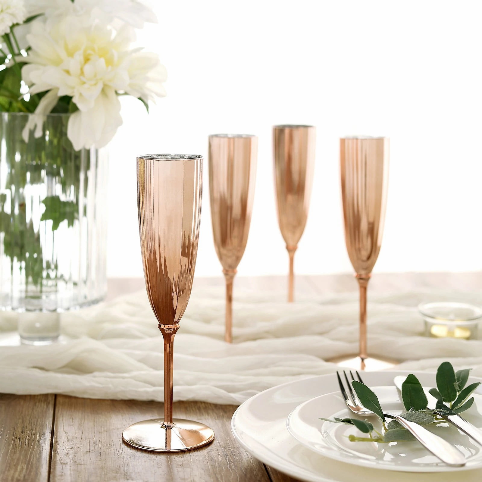 La Fete Golden Decal Champagne Flutes Set of 6