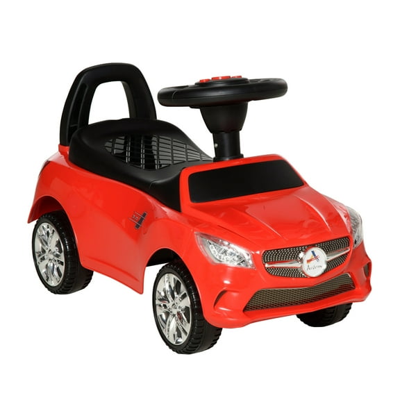 Kids Ride On Push Car, Foot-to-Floor Walking Sliding Toy Car for Toddler with Working Horn, Music, Headlights and Storage, Red
