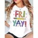 thumbnail image 1 of 1pc Women'S Casual Crew Neck T-Shirt with Colorful "FRI YAY!" Pencil Print, Geometric Pattern, Cotton 100%, Medium Stretch, All-Season Comfort Fit, 1 of 6