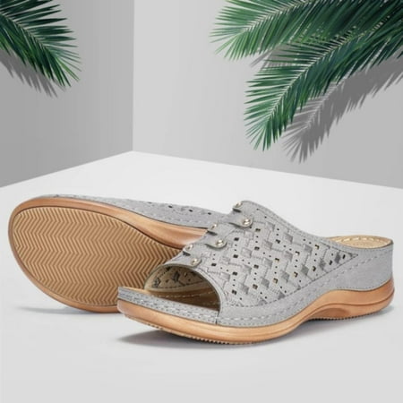 

absuyy Women s Platform Sandals Retro Open Toe Casual Hollow Summer Slide Sandals #573 Gray