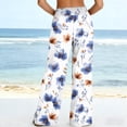 thumbnail image 5 of MYAOYI Women's Daily Casual Blue Floral Print Wide Leg Pants, Smocked Elastic High Waist Loose Flowy Trousers with Pockets for Shopping Weekend Outings, 5 of 7