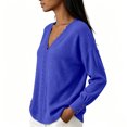 thumbnail image 3 of Uaswgudfs Women's Sweater Loose Fit Long Sleeve V Neck Scalloped Lace Trim Ribbed Knit Casual Pullover Top for Autumn Winter, 3 of 6