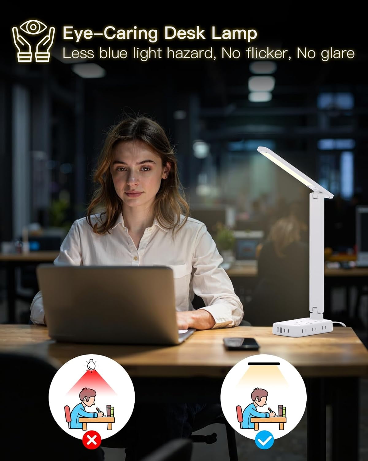 One Beat Desk Lamp with 6 Outlets 4 USB Ports(2×USB-C),Eye Protection Table Lamp Power Strip with 4 Color Modes 5 Brightness Touch LED Desk Lamps for Home Office College Dorm Room Essentials
