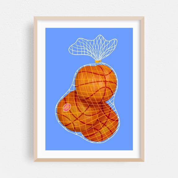 Fresh Pick - Illustration Fruit Modern Art Pop Art Kitchen Decor Minimalist Geometric Oak Framed Wall Art Print 12 x 16 inches
