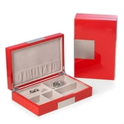 International  Lacquered Wood Valet Box with Stainless Steel Accents & Multi Compartments Storage - Red
