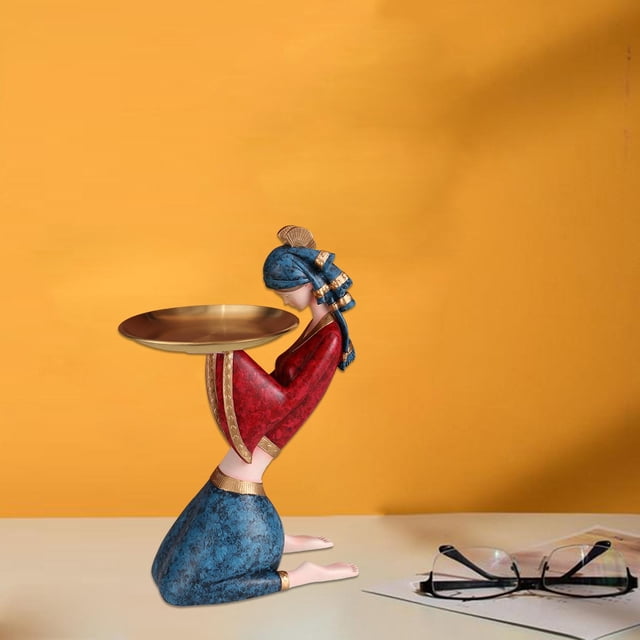 Moda Chicas Estatua Resina Escultura Almacenamiento Bandeja Organizador para Teléfonos Escritorio Dormitorio TV pequeña sala Decoración rojo azul BLESIY estatua de las niñas