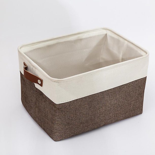 ZHAOCHENG Caja de almacenamiento plegable rectangular con cesta de almacenamiento de tela con costura de lino, caja de almacenamiento con asas de cuerda de algodón, caja de almacenamiento en forma de
