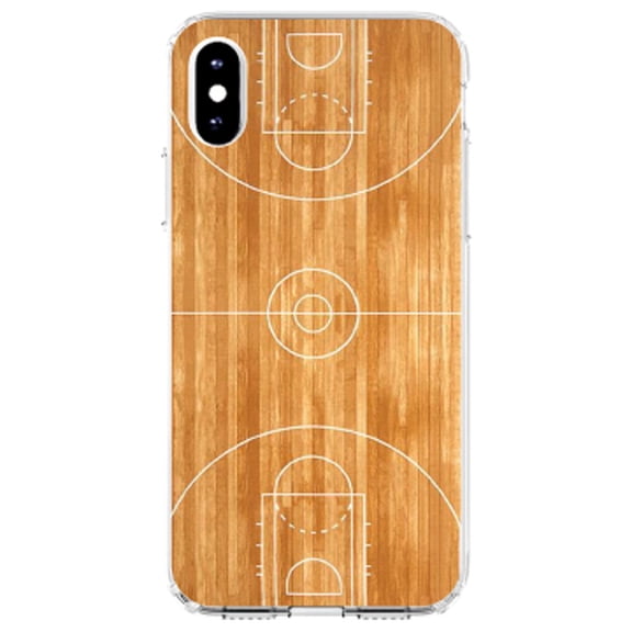DistinctInk Clear Shockproof Hybrid Case for iPhone XS Max (6.5" Screen) - TPU Bumper, Acrylic Back, Tempered Glass Screen Protector - Basketball Court Layout - Show Your Love of Basketball