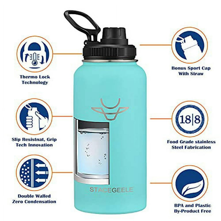 STACEGEELE Insulated Vacuum Water Bottle with Spout Lid & Screw on Top  Stainless  Steel Flask for Kids Leak Proof Lightweight Eco Friendly 18oz / 24oz / 32  oz / 40oz(32oz Seafoam) 